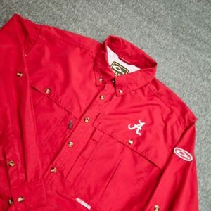 Drake Waterfowl Fishing Shirt Mens Medium Red Alabama Crimson Tide Long Sleeve